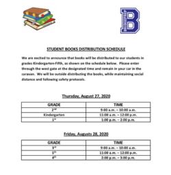 Kinder - 5th Grade Student Book Distribution Schedule